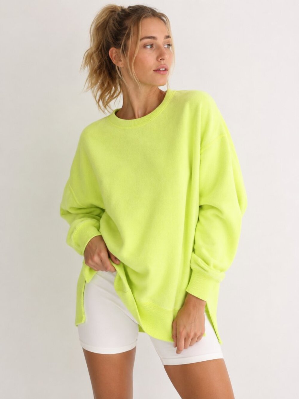 Aerie Neon Yellow Oversized Sweatshirt Women's XS Relaxed Fit Fleece Pullover